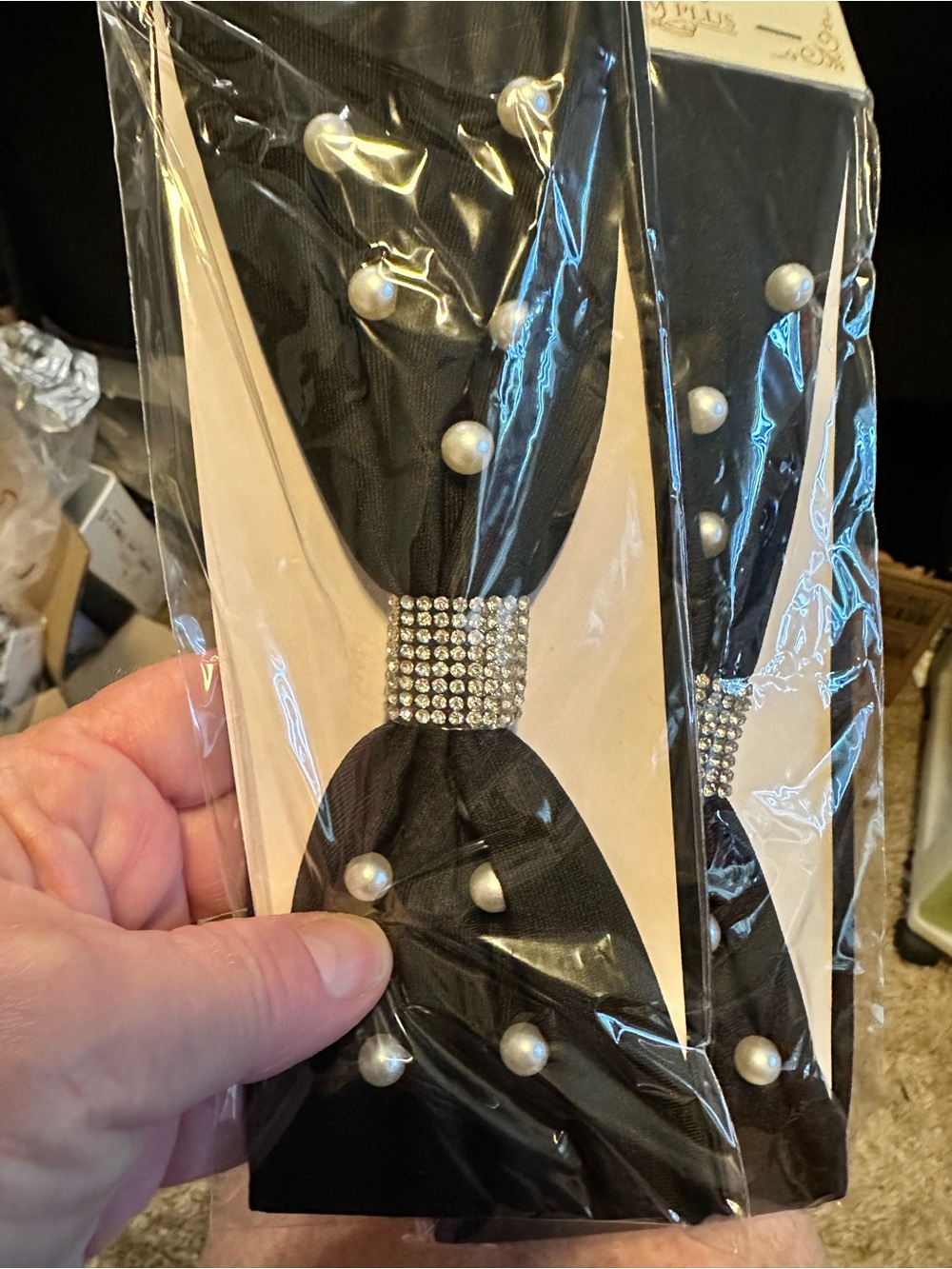 Black Pearl-Embellished Headband with Rhinestone Accent 2pack